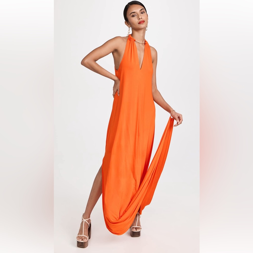 Cult Gaia Luna Gown in Poppy (bright orange)